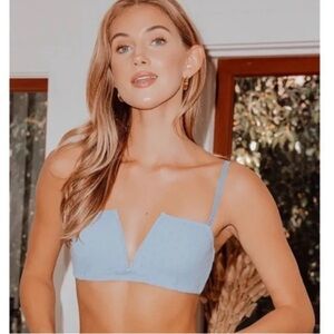 Free People Sierra Light Blue Swiss Dot Mesh V-Neck Bandeau the Rain New Small